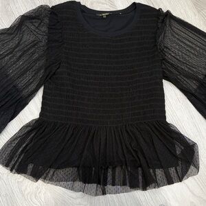 Kobi Halperin Kesha Black Smocked Top with Sheer Details